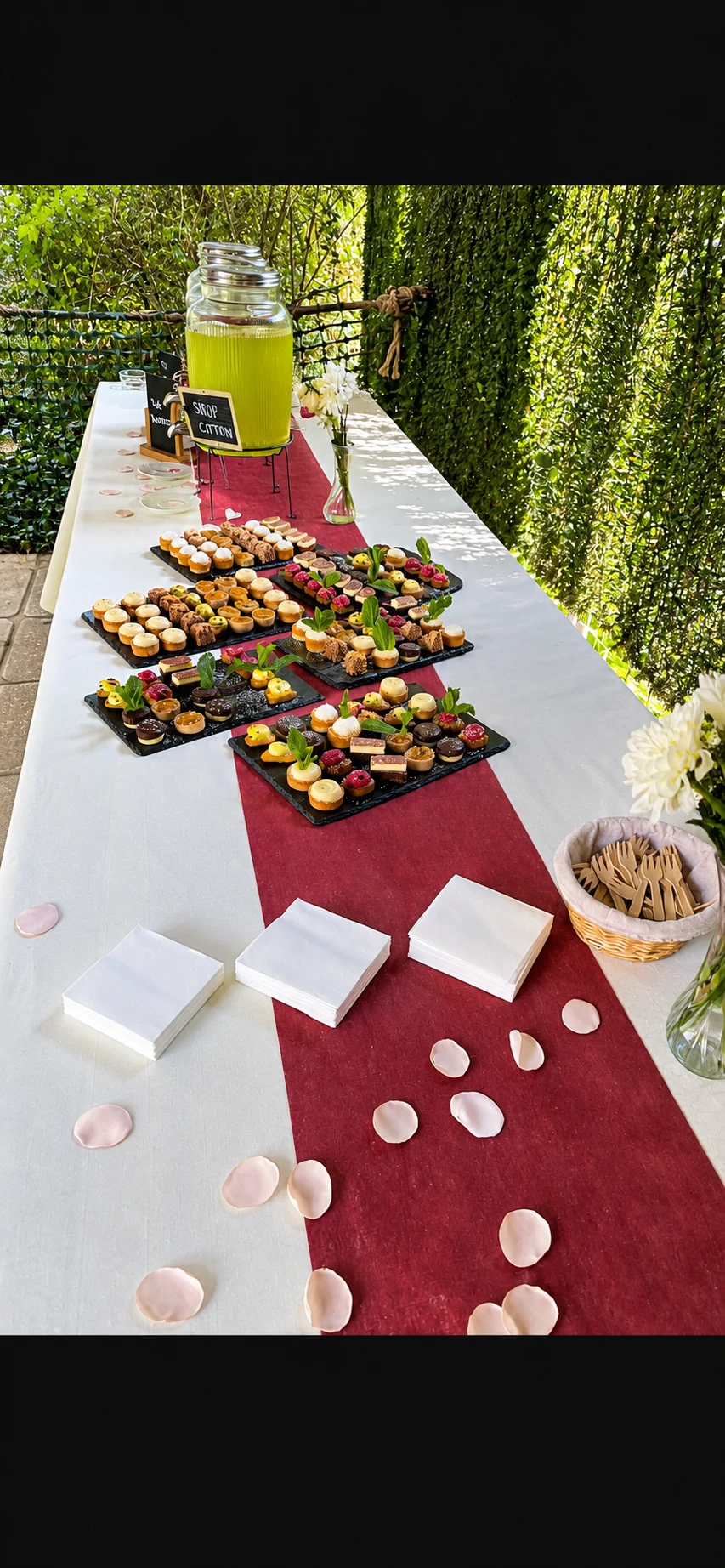Table de mignardises dressee en exterieur